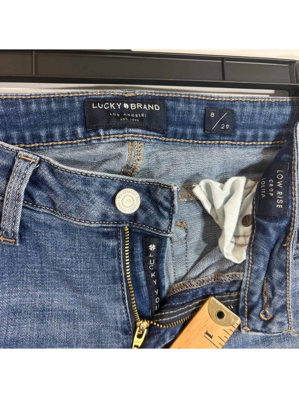 Lucky Brand 8/29 Y2K Trendy Low Rise Cropped Lolita Style Medium Wash Blue Jeans